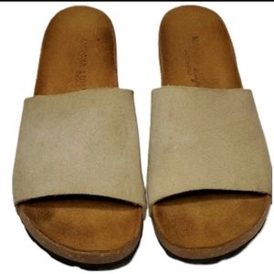 Marina Luna Leather Italy Slip On Slide Sandals Arch Footbed Comfortable Beige 7